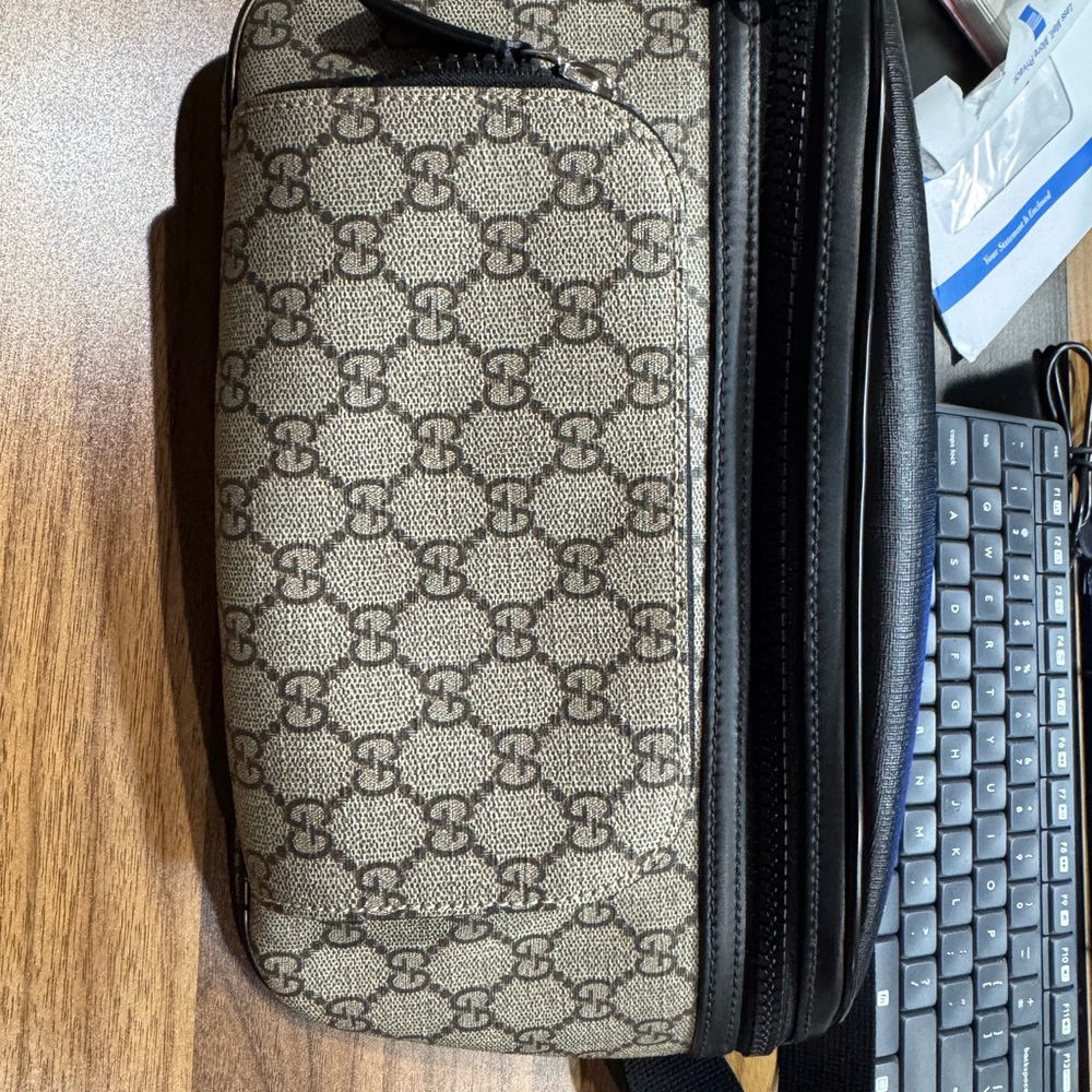 Gucci Brown and Black Waist Bag with Monogram Pattern